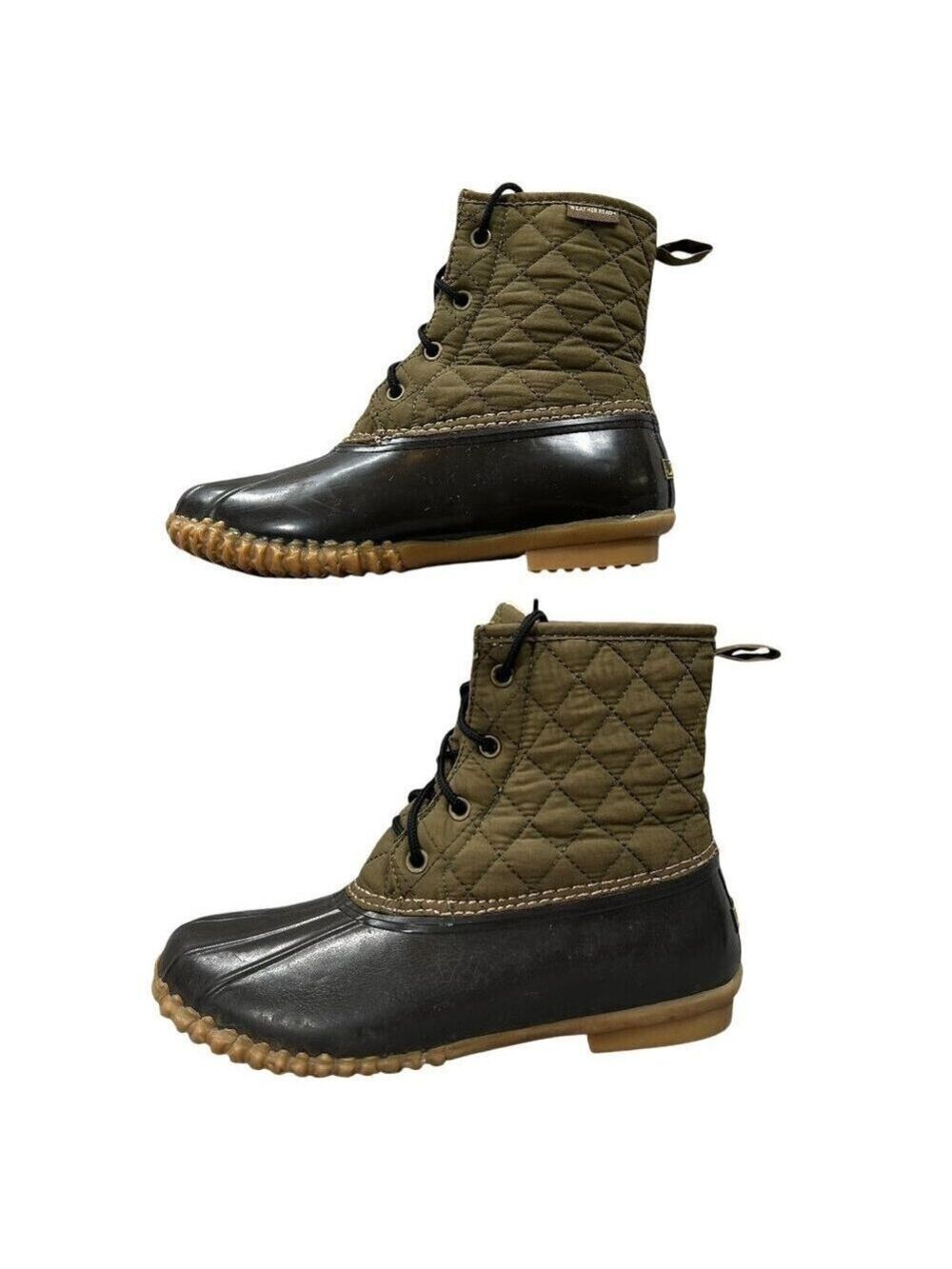 JBU by Jambu Stefani Army Green Brown Quilted Duck Boots Size 7